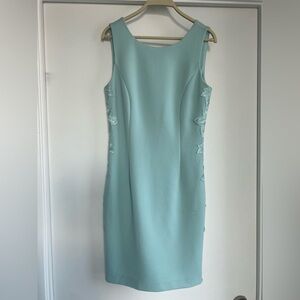 Belle by Badgley Mishka l  Mint Bodycon Dress with Embroidered Floral Appliqué